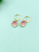 Gold Japanese Cherry Blossom Earrings, Pink Sakura Earrings, Flower Peach Blossom Jewelry Gift, N3238