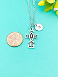 Silver Fish Cross Charm Necklace, Initial Personalized Gift, N1703