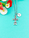 Silver Fish Cross Charm Necklace, Initial Personalized Gift, N1703