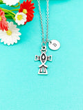 Silver Cross Fish Charm Necklace, Fish Cross Charm, Jesus Cross Ichthus Christian Fish Charm, Personalized Gift, N1703