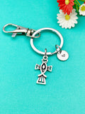 Silver Jesus Cross Fish Charm Keychain, Fish Ichthus Charm Keychain, Personalized Gift, N1586