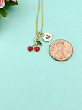 Gold Cherry Charm Necklace, Birthday Christmas Gifts, N1317