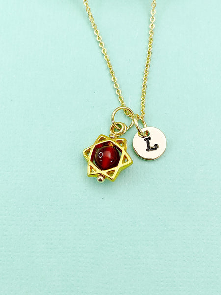 Gold Star of David Natural Carnelian Charm Necklace, Spinner Jewlery, N5455