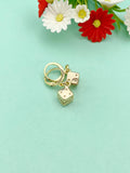 Gold Dice Charm Earrings, Luck Gift, N124A