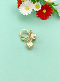 Gold Dice Charm Earrings, Luck Gift, N124A