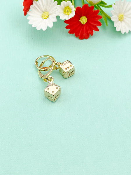Gold Dice Charm Earrings, Luck Gift, N124A