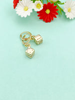 Gold Dice Charm Earrings, Luck Gift, N124A