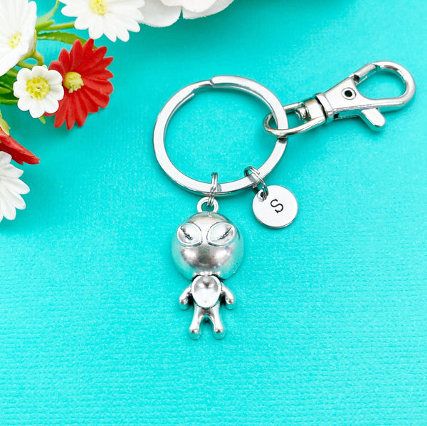 Silver or Bronze UFO Charm Keychains, Alien Keychain, N5478