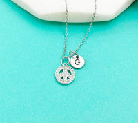 Silver Peace Sign Charm Necklace,