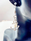 Silver Anchor White Pearl Charm Earrings, Anchor with White Pearl Earrings, N866Z