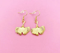 Gold Gingko Leaf Charm Dangle Earrings, N5484A