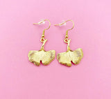 Gold Gingko Leaf Charm Dangle Earrings, N5484A