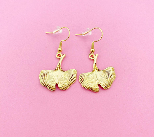 Gold Gingko Leaf Charm Dangle Earrings, N5484A