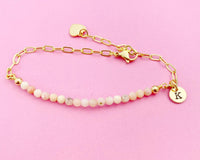 Gold Pink Opal Bracelet, Natural Gemstone Jewelry, N4013