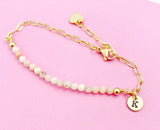 Gold Pink Opal Bracelet, Natural Gemstone Jewelry, N4013