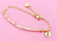 Gold Pink Opal Bracelet, Natural Gemstone Jewelry, N4013
