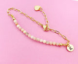 Gold Pink Opal Bracelet, Natural Gemstone Jewelry, N4013