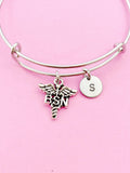 Silver BSN Caduceus Charm Bracelet, Nurse Graduation Gift, Initial Charm