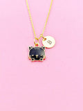 Gold Black Cat Charm Necklace, Cute Cat, N3572