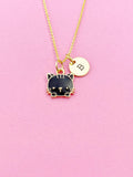 Gold Black Cat Charm Necklace, Cute Cat, N3572