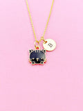 Gold Black Cat Charm Necklace, Cute Cat, N3572