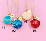 Gold Shell Locket Charm Necklace, Mermaid Girl Gifts, N5277Z