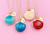 Gold Shell Locket Charm Necklace, Mermaid Girl Gifts, N5277Z
