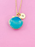 Gold Light Blue Shell Locket Charm Necklace, Mermaid Girl Gifts, N5277E