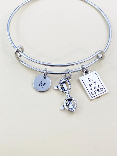silver Eye Chart Reading Glasses Charm Bracelet, Eyeglasses, Eye Care Jewelry, N2233Z