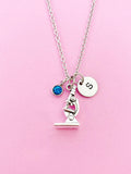 Silver Microscope Charm Necklace, Personalized Initial Gift, N4466