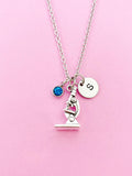 Silver Microscope Charm Necklace, Personalized Initial Gift, N4466