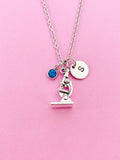 Silver Microscope Charm Necklace, Personalized Initial Gift, N4466