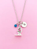 Silver Microscope Charm Necklace, Personalized Initial Gift, N4466