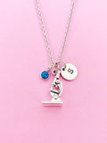 Silver Microscope Charm Necklace, Personalized Initial Gift, N4466