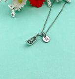 Lemon Slice Charm Necklace, Initial, Silver Tone, Foodie Gift