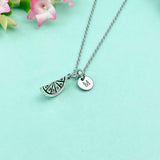 Lemon Slice Charm Necklace, Initial, Silver Tone, Foodie Gift