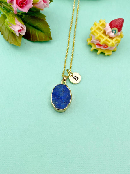 Gold Natural Lapis Lazuli Charm Necklace, N5367
