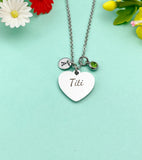 Silver Titi Heart Charm Necklace, Stainless Steel Titi Jewelry, D107