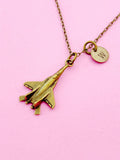 Bronze Fighter Jet Charm Necklace, Silver Option, N5811A
