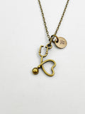 Bronze Stethoscope Heart Charm Necklace, N5822