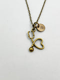 Bronze Stethoscope Heart Charm Necklace, N5822