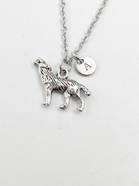 Silver Howling Wolf Charm Necklace, N5826