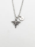 Silver LPN Caduceus Medical Symbol Charm Necklace, Licensed Practical Nurse, N5827