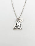 Silver Fire Flames Charm Necklace, Burning Fire Flames, Campfire, N5834