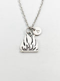 Silver Fire Flames Charm Necklace, Burning Fire Flames, Campfire, N5834