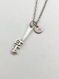 Silver Wrench Charm Necklace, Heavy Duty Pipe Wrench Tools, N5835