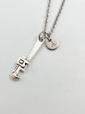 Silver Wrench Charm Necklace, Heavy Duty Pipe Wrench Tools, N5835