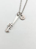 Silver Wrench Charm Necklace, Heavy Duty Pipe Wrench Tools, N5835