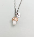 Silver Mushroom Charm Necklace, Handmade Lampwork Misty Rose Mushroom, N5838