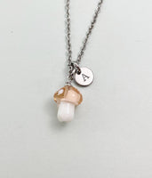 Silver Mushroom Charm Necklace, Handmade Lampwork Misty Rose Mushroom, N5838